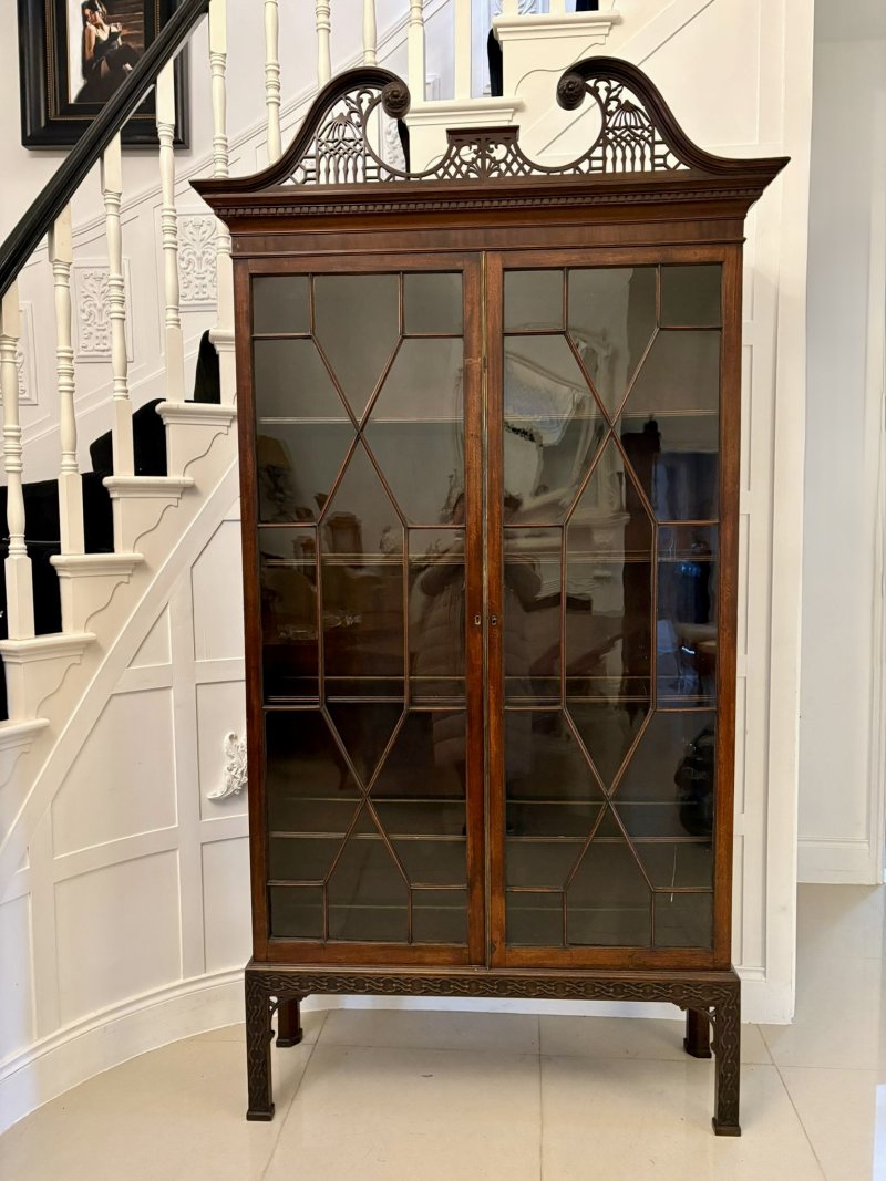 Outstanding Quality Large Antique Victorian Astral Glazed Carved Mahogany Bookcase